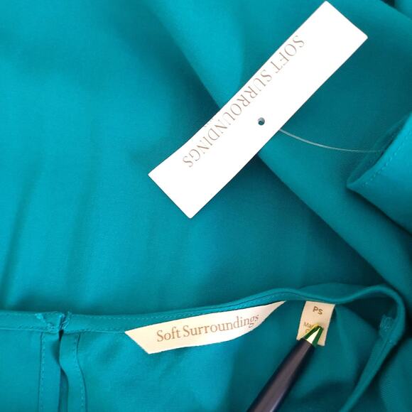 NEW Soft Surroundings Teal Blouse Ladder Stitching Short Sleeve Women Small P - Picture 9 of 10